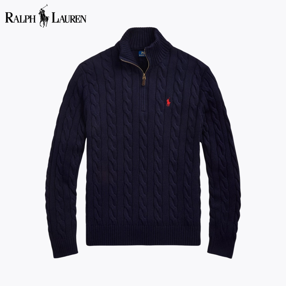 RL Chunky Cable-Knit Cotton Quarter-Zip Sweater